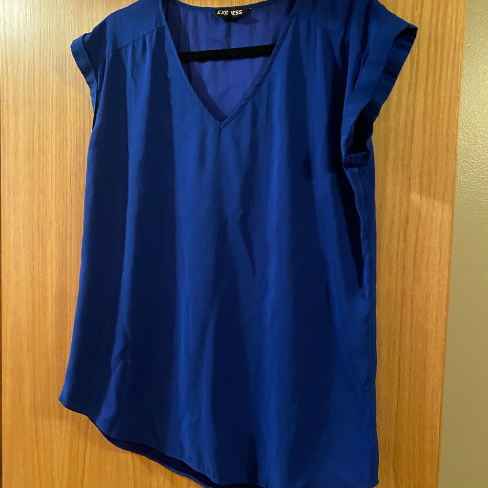 Blue satin short sleeve shirt